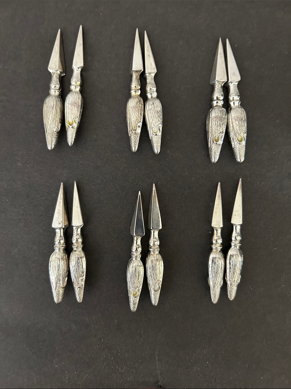 Set of 6 Silver Corn On The Cob Holders - Decorative Serving Utensils